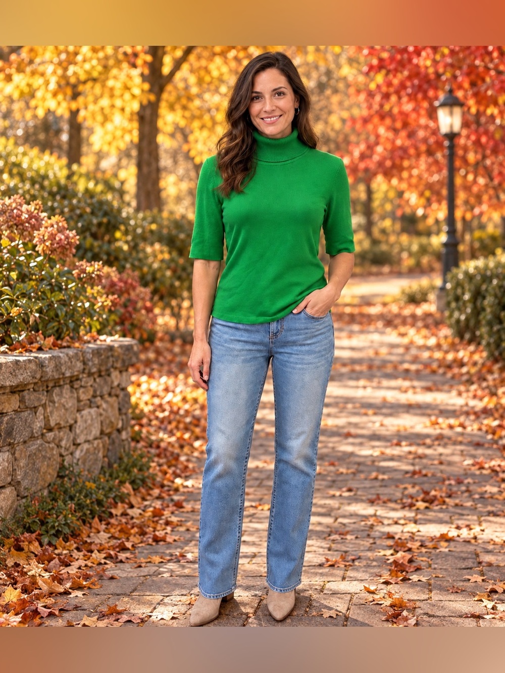 Ann Klein Green Short-Sleeve Turtleneck Sweater